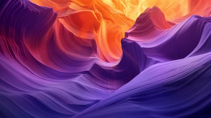 Papier Peint photo Violet colorful, smooth, and wavy rock formations typically found in slot canyons. The colors range from deep purples to vibrant oranges, illuminated to highlight their textures and layers