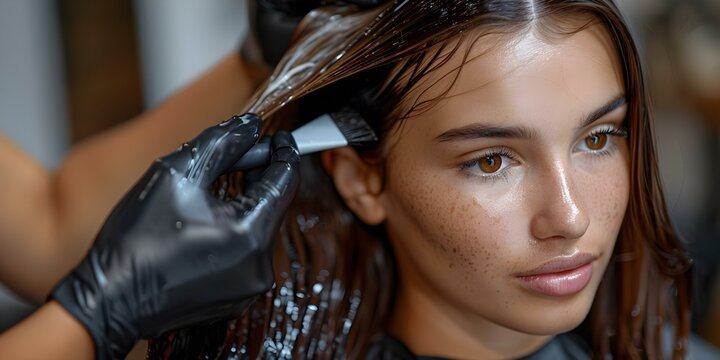 Hair stylist creating balayage highlights with blend of colors in action. Concept Hairstylist, Balayage Highlights, Blend of Colors, In Action, Hair Transformation