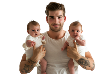 Father proud of his newborn twin babies