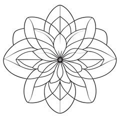 mandala circle lotus black, vector illustration line art