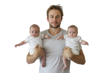 Father proud of his newborn twin babies