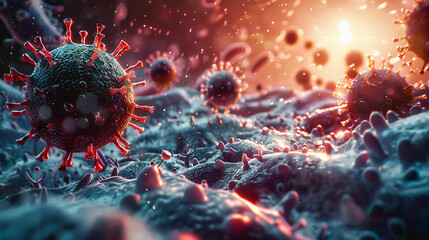 Microscopic Menace, An Epic Battle Unseen, Where Science Meets Survival - obrazy, fototapety, plakaty
