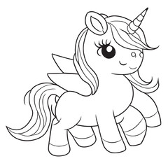 cute unicorn,coloring for kid, high - resolution,cartoon, vector illustration line art