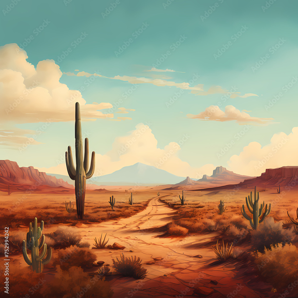 Sticker Desert landscape with a lone cactus.