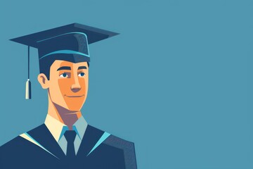A school or college graduate stands in a graduation cap. Flat illustration