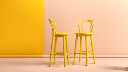 Vibrant 3D Yellow Coffee Shop Chair on Clean Background Modern Cafe Bar Furniture Design