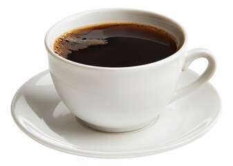 Fototapeta premium Hot cup of black coffee, aromatic morning beverage to start the day on transparent background - stock png.