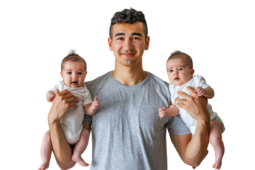 Father proud of his newborn twin babies