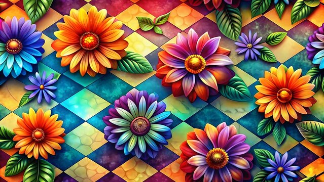 Vibrant Mosaic of Colorful Flowers and Leaves