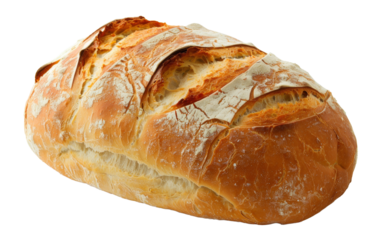 Freshly baked crusty artisanal bread loaf on transparent background - stock png.