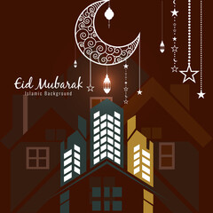 Islamic eid festival greeting with moon design.