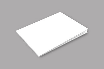 Blank plain white landscape book cover mockup isolated on a grey background. 3d rendering.	