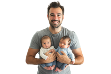 Father proud of his newborn twin babies