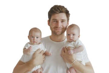 Father proud of his newborn twin babies