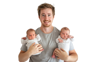 Father proud of his newborn twin babies