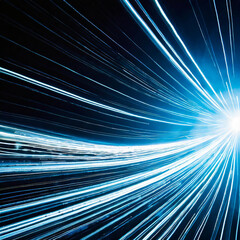 Blue circular technology lines on a black background; light beams