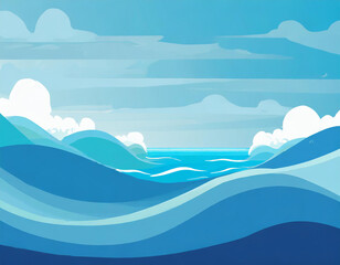blue sky background A set of water waves in different shapes and sizes, representing the sea and the ocean.