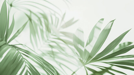 Tropical green palm leaves on a light back.  Abstract summer template.