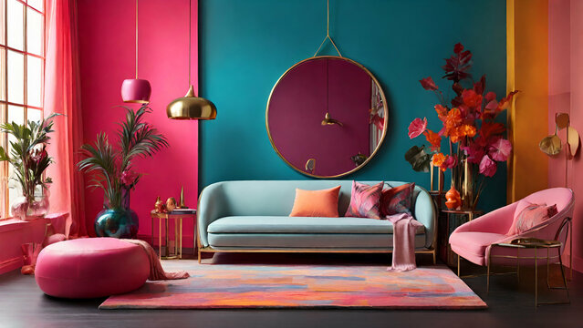 living interior with sofa, vintage theam