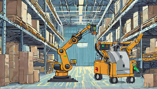 inside a warehouse with robot-automated logistics.
