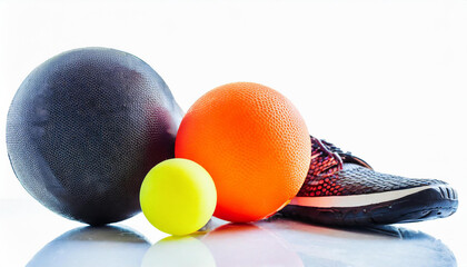 Ping pong ball and other sports equipment isolated on white, set - obrazy, fototapety, plakaty