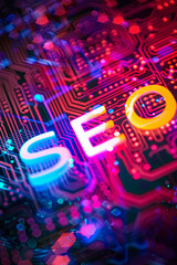 Search Engine Optimization SEO on a digital background