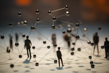 Miniature People Connecting in a Network Concept