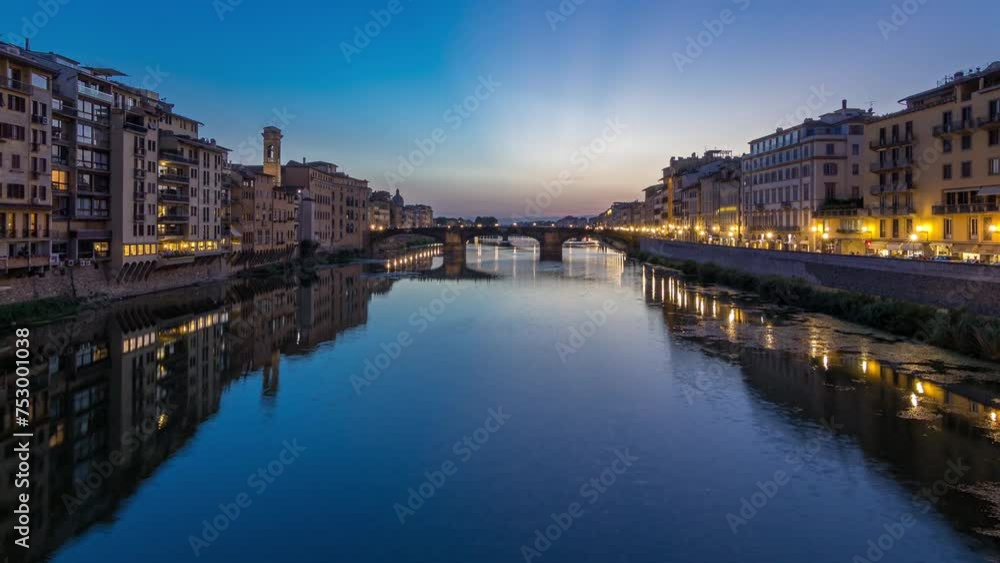 Wall mural twilight scene of ponte santa trinita (holy trinity bridge) day to night transition panoramic timela