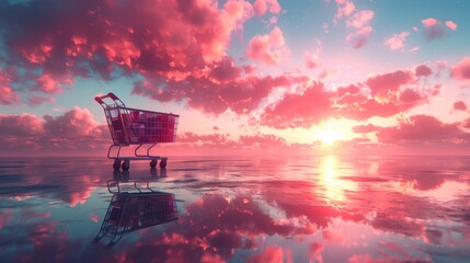 laptop displaying a virtual shopping cart filled by food sits atop a abstract background, offering a moment of digital escape