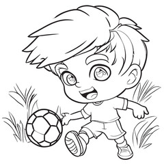 coloring book for boy playing football, vector illustration line art