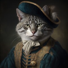 Aristocratic cat in vintage attire - 753003087