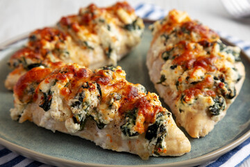 Homemade Hasselback Chicken on a Plate, side view. Close-up.