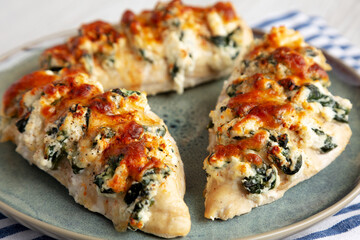 Homemade Hasselback Chicken on a Plate, side view. Close-up.