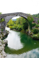 Famous Roman bridge of Cangas de Onis. Asturias - Spain