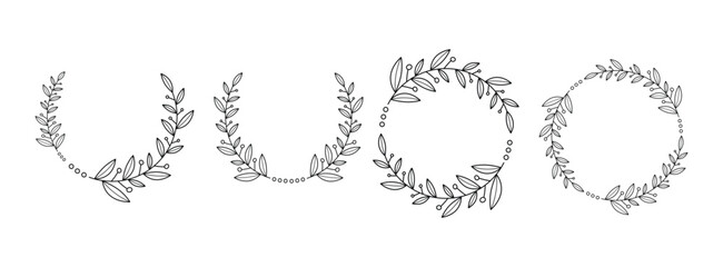  Elegant Hand drawn frames branch and leaves. Wreath. Elegant logo template. Vector illustration botanical decoration elements for labels, branding business identity save the date, logo 