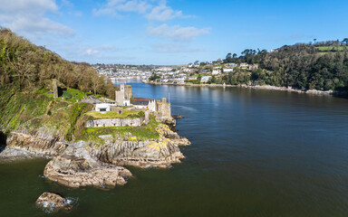 Dartmouth Castle over River Dart from a drone, Dartmouth, Kingswear, Devon, England