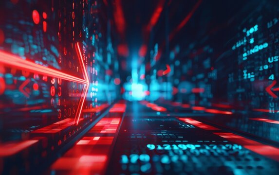 Future tech drop arrow chart red signal digital transformation theme