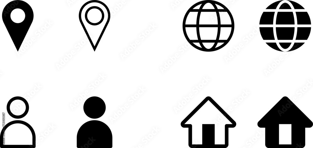 Poster web or app ui user interface symbol icon set including location pointer hotspot world earth globe la