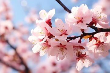 Delicate Cherry Blossoms in Spring: A close-up shot of cherry blossoms in full bloom, representing the fleeting beauty of spring.

