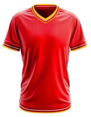 Colorful soccer jersey with V-neck on transparent background - stock png.