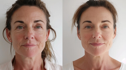Before After anti aging face photo skin spa treatment older woman 40s 50s menopause wrinkles fine...