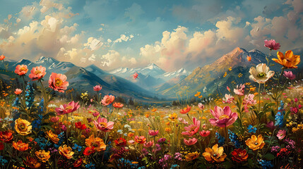 Fototapeta na wymiar Flowers oil paintings landscape