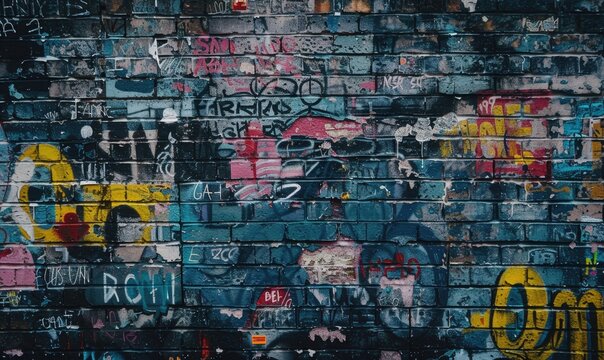 Graffiti on a brick wall as an abstract background. Texture.