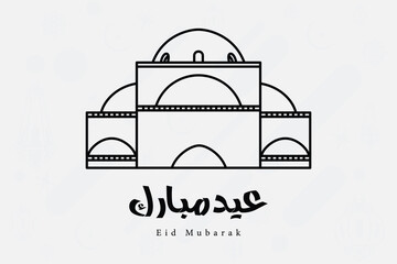 Fototapeta na wymiar Eid Mubarak vector greeting post design. Islamic holiday icon concept. Eid al Fitr Arabic calligraphy design. Modern Style Eid Mubarak greeting cards design mosque dome vector design. 