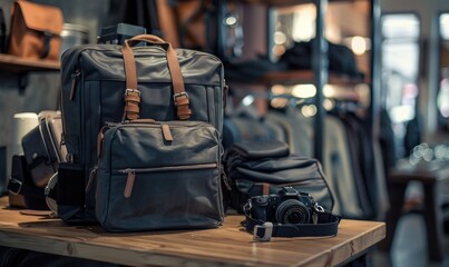 travel bag on the sofa in hotel room, travel and tourism concept - obrazy, fototapety, plakaty