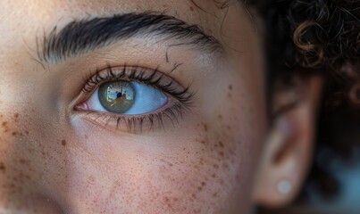 Close up portrait of a beautiful young woman with freckles on her face - obrazy, fototapety, plakaty