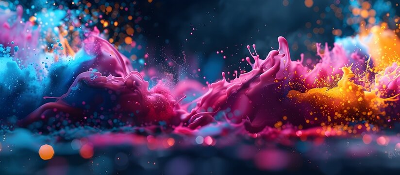 Colorful Liquid Splashes in Dark Studio, To provide a dynamic and vibrant visual for use in advertising or graphic design projects © Sittichok