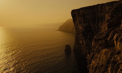 Beautiful seascape with cliffs and sea in the evening. - obrazy, fototapety, plakaty
