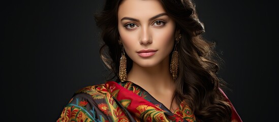 Fototapeta premium Elegant Woman with Flowing Hair in Vibrant Dress - Beauty and Fashion Concept