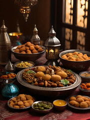 HD photo of ramadan kareem, food table, ramadan, and ramadan food Ai generated